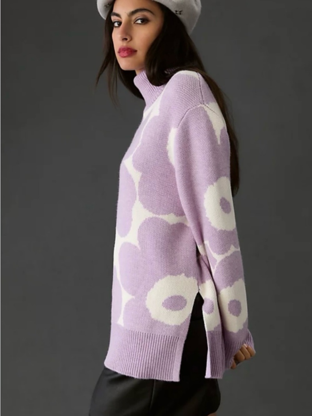 Marimekko opaakki Unikko knitted wool pullover in lilac
